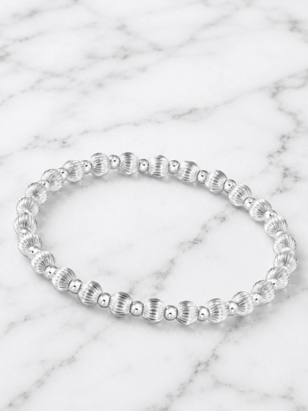 Lux Infinity Etched Sterling Silver Bead Bracelet 7”